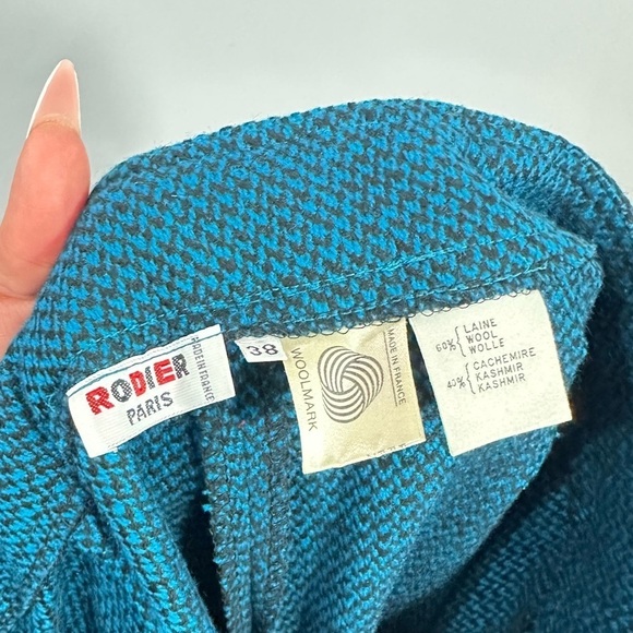 Vintage Rodier Paris wool teal & black herringbone trousers size 38 - Picture 4 of 4